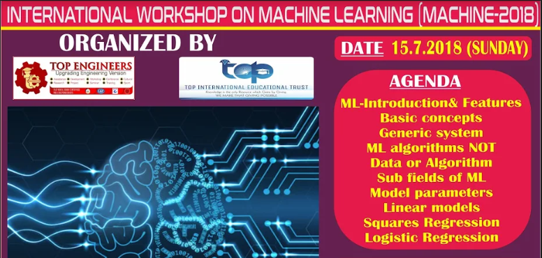 INTERNATIONAL WORKSHOP ON MACHINE LEARNING (MACHINE-2018), Chennai, Tamil Nadu, India