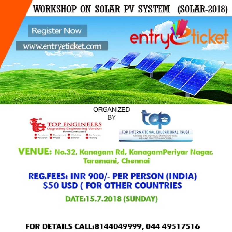 One Day Workshop on Solar PV System | Registration available on Entryeticket, Chennai, Tamil Nadu, India
