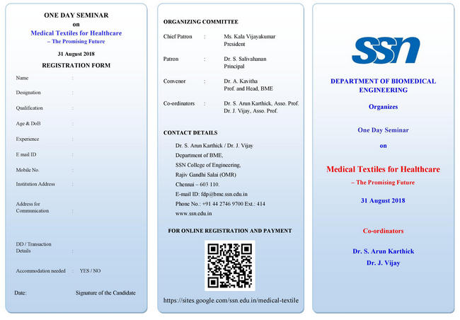 One Day Seminar on "Medical Textiles for Healthcare - The Promising Future" on August 31, 2018, Chennai, Tamil Nadu, India