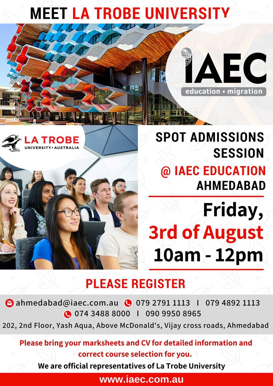 Meet La Trobe University @ IAEC Education, Ahmedabad. Spot Admissions and Scholarships information!, Ahmedabad, Gujarat, India
