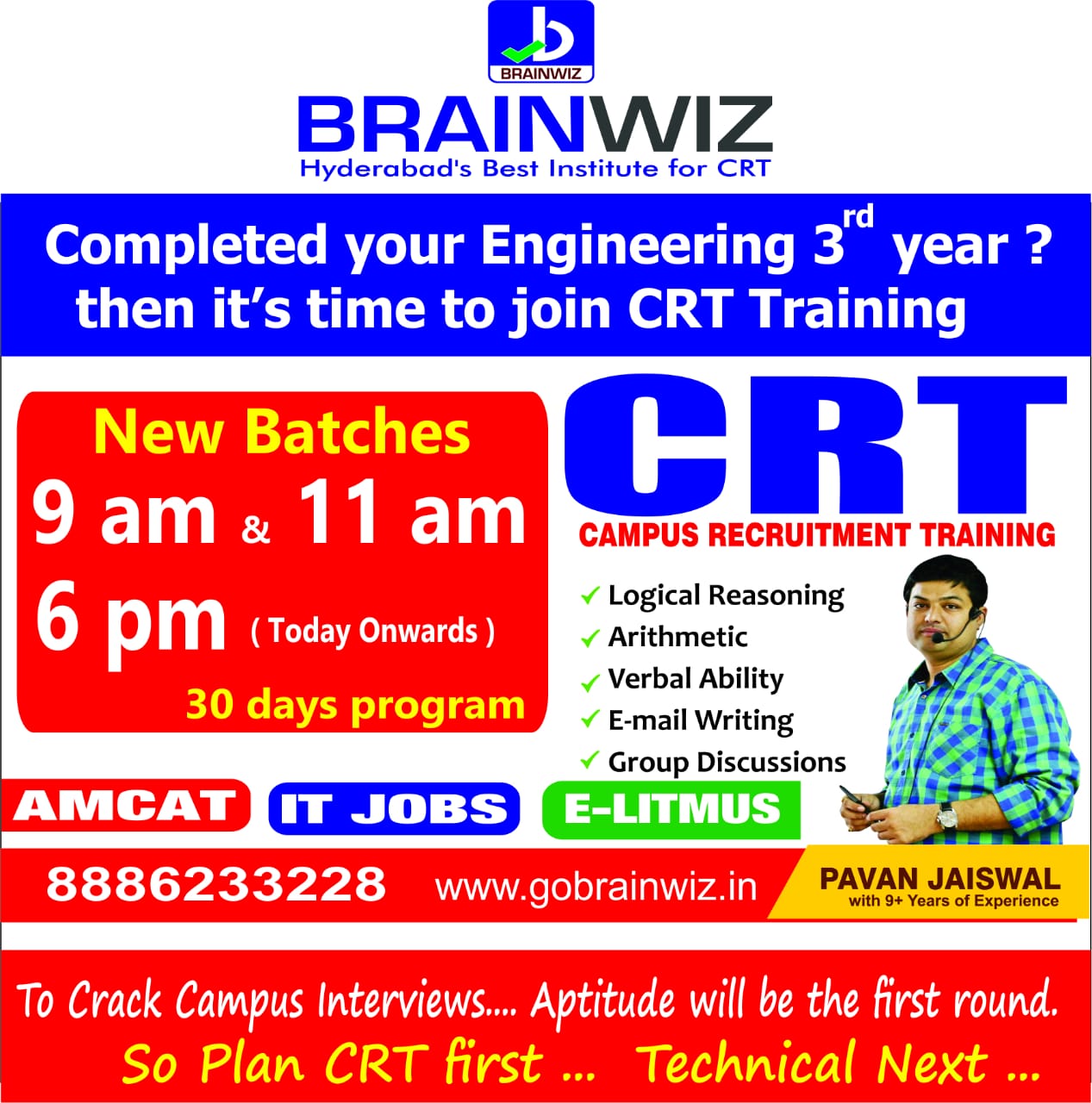 Get Exclusive Training on CRT by Pavan Jaiswal at BRAINWIZ. Attend a FREE DEMO @ 9 am on 24th August in Ameerpet, Hyderabad, Hyderabad, Telangana, India