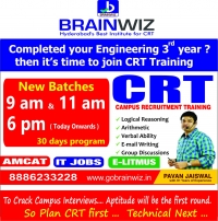 Get Exclusive Training on CRT by Pavan Jaiswal at BRAINWIZ. Attend a FREE DEMO @ 9 am on 24th August in Ameerpet, Hyderabad