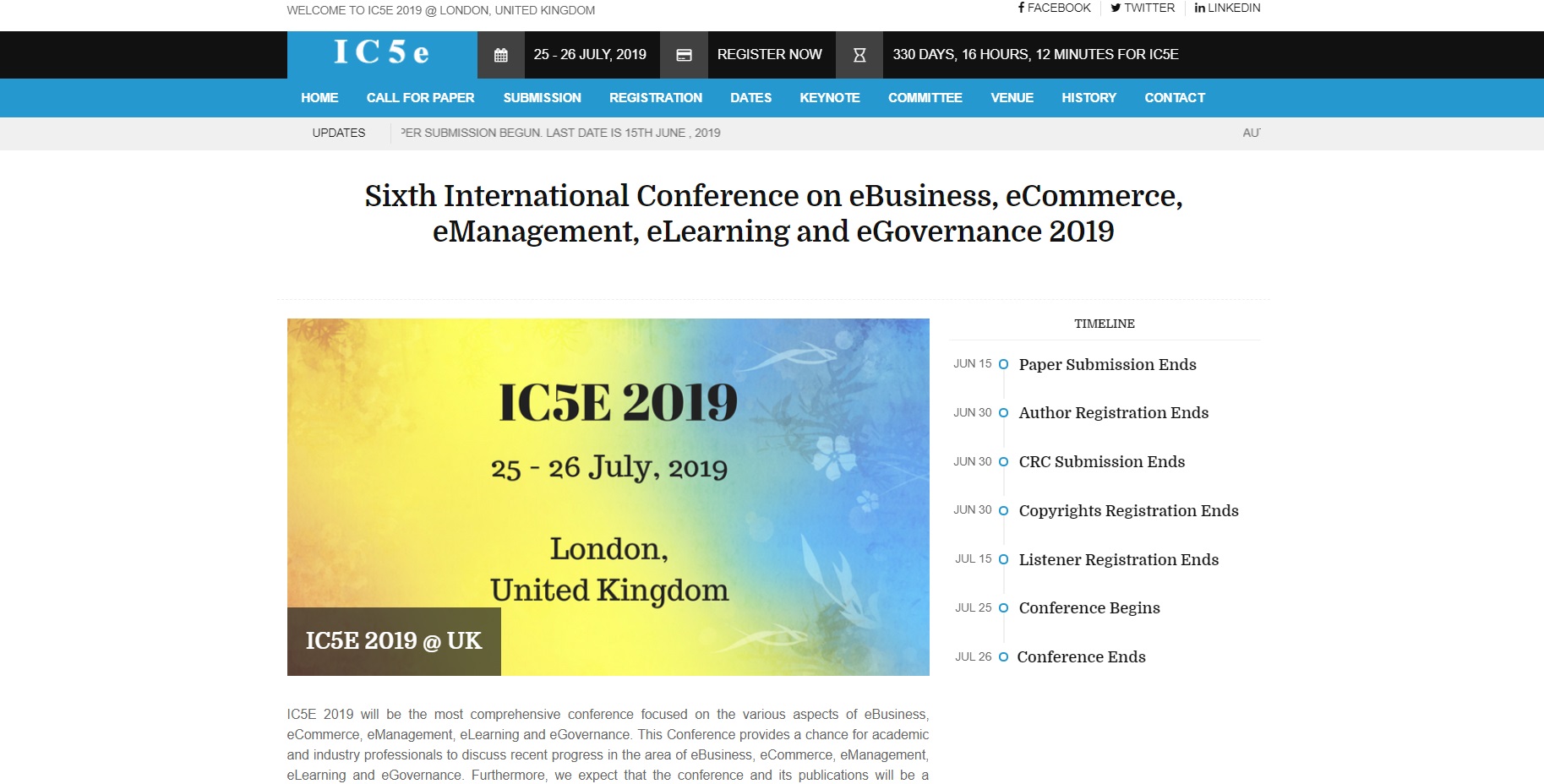 Sixth International Conference on eBusiness, eCommerce, eManagement, eLearning and eGovernance 2019, London, United Kingdom