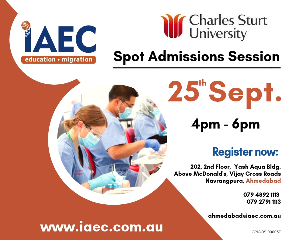 Meet Charles Sturt University : Australian Spot Admission Sessions @ IAEC Education Ahmedabad !, Ahmedabad, Gujarat, India