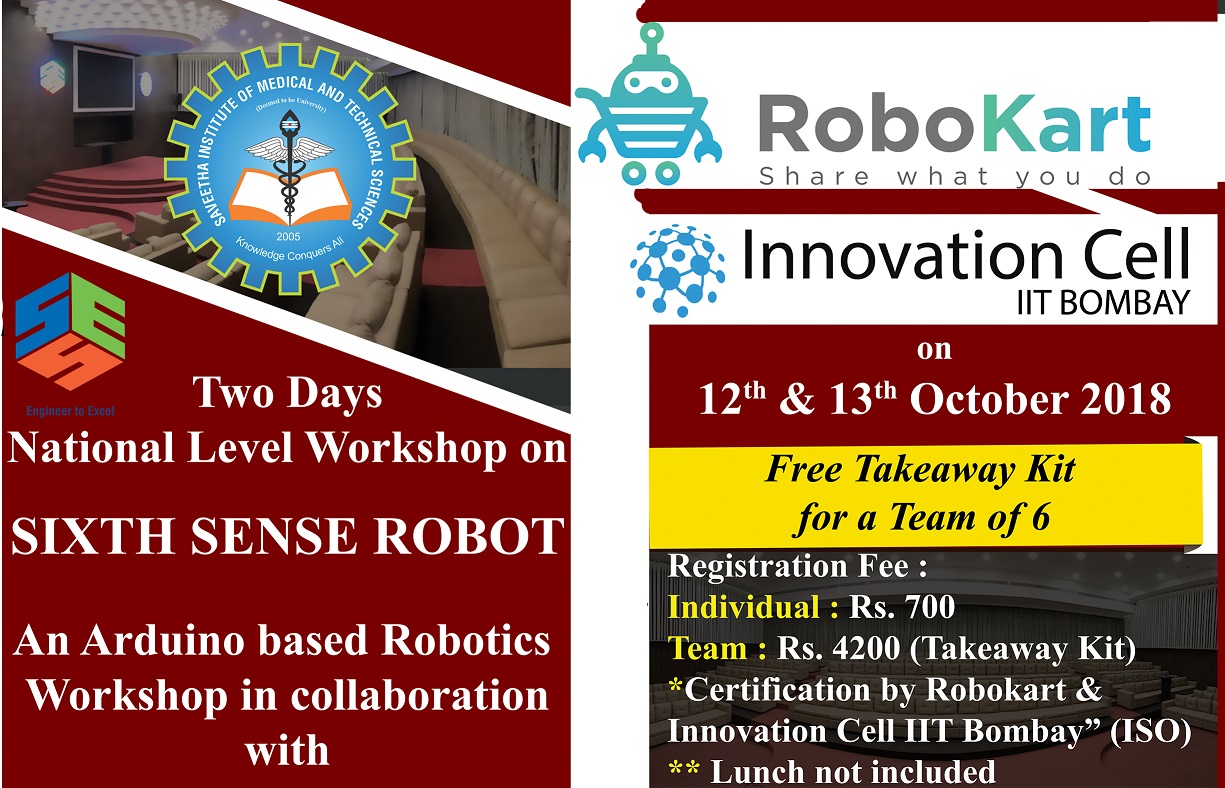Two Days National Level Workshop on SIXTH SENSE ROBOT, Chennai, Tamil Nadu, India