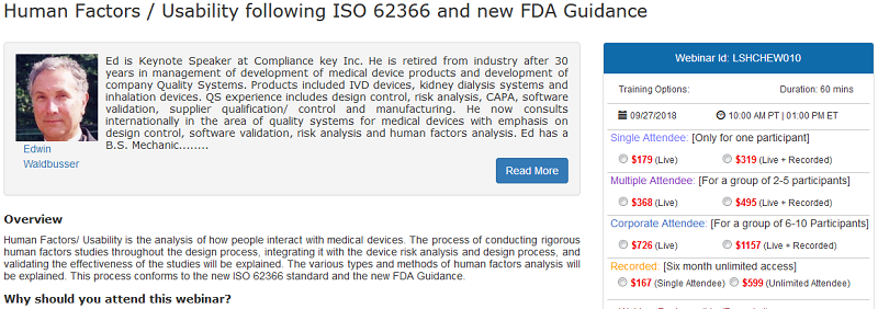 Human Factors / Usability following ISO 62366 and new FDA Guidance, New Castle, Delaware, United States