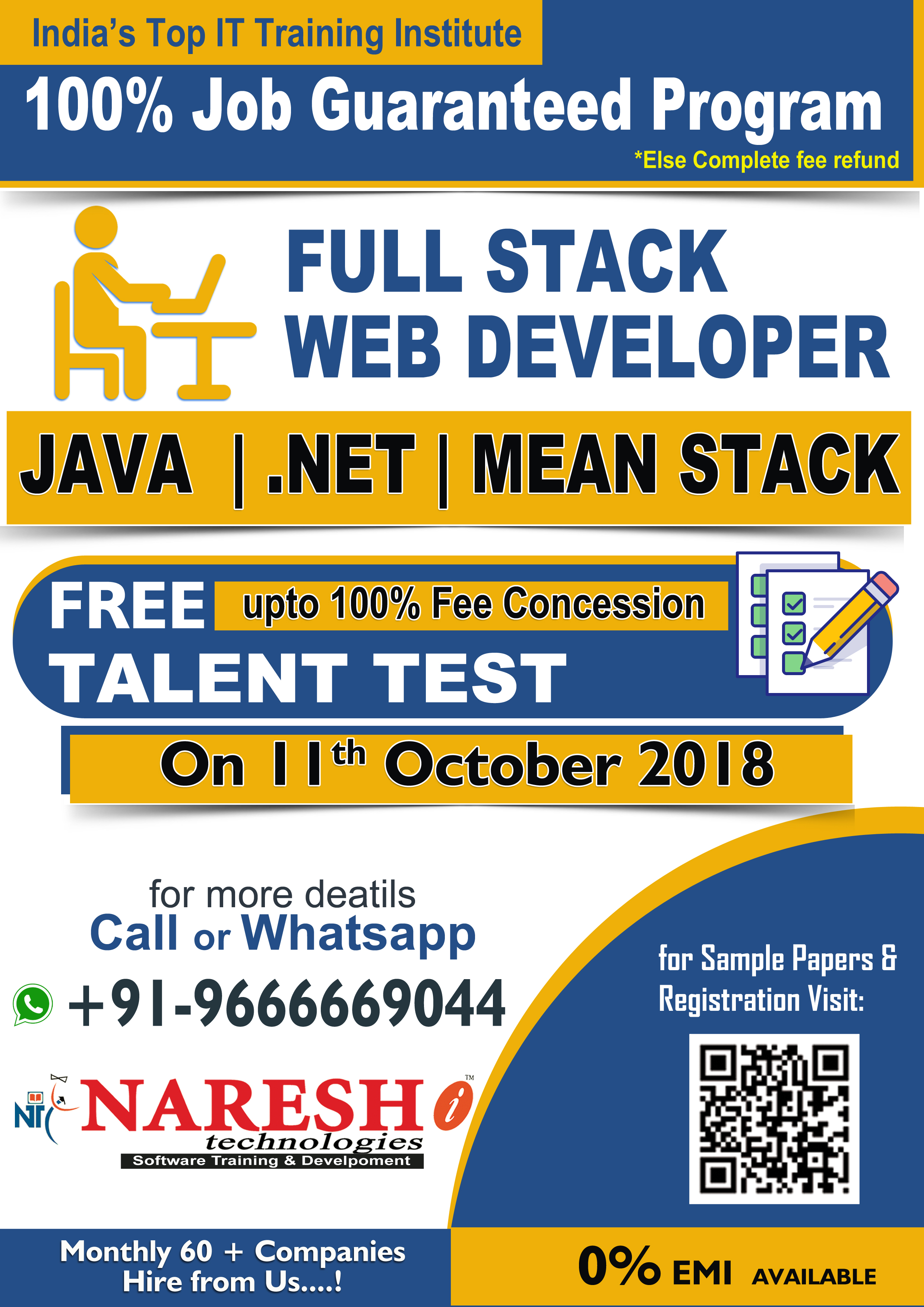 Job guaranteed Program on Full Stack Web Developer - NareshIT, Hyderabad, Telangana, India