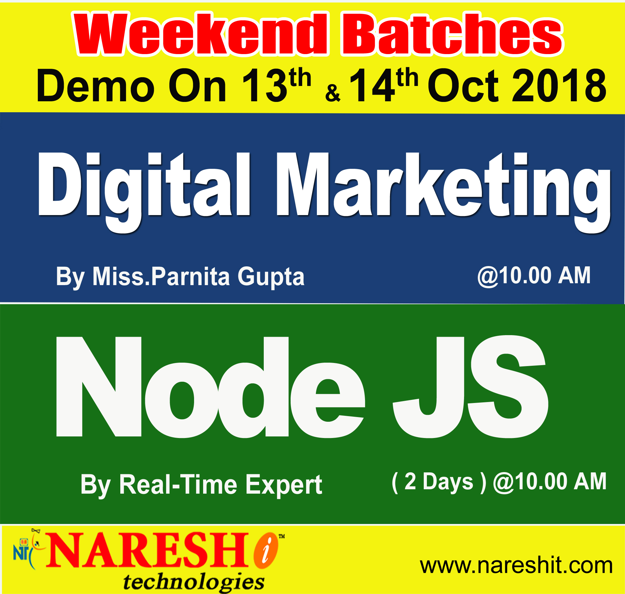 Digital Marketing and NodeJS Weekend Training in Hyderabad - NareshIT, Hyderabad, Andhra Pradesh, India
