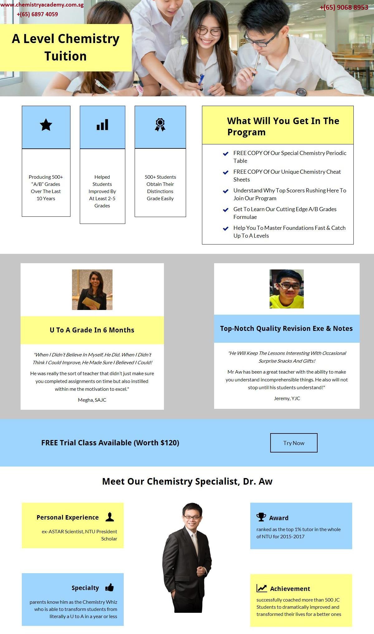 A Level Chemistry Tuition, Singapore