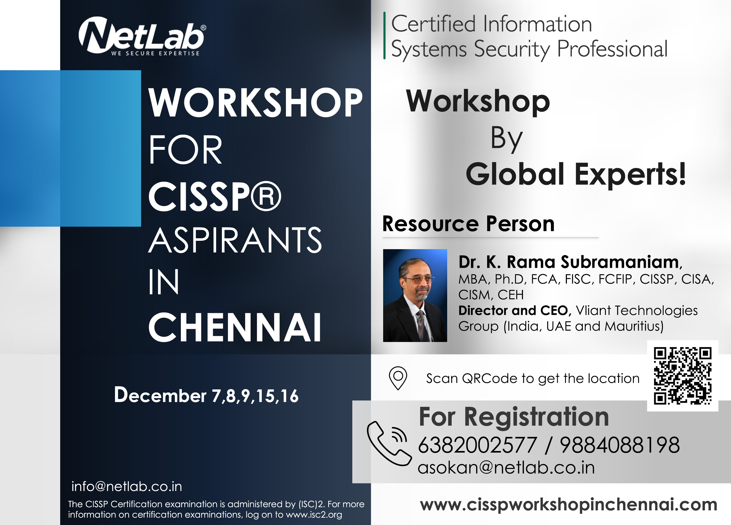 CISSP® (Certified Information Systems Security Professional) Workshop by Global Experts, Chennai, Tamil Nadu, India