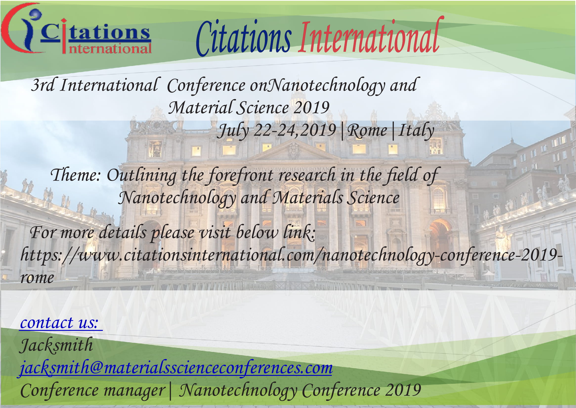 3rd International Conference on Nanotechnology and Materials Science, Rome, Lazio, Italy