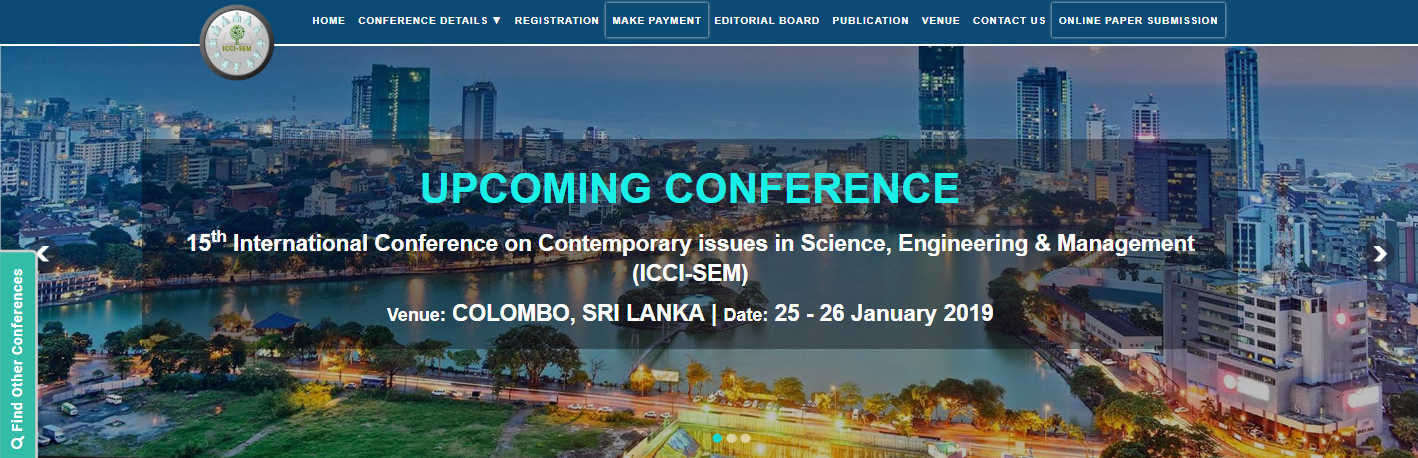 15th International Conference on Contemporary issues in Science, Engineering & Management (ICCI-SEM), Colombo, Sri Lanka