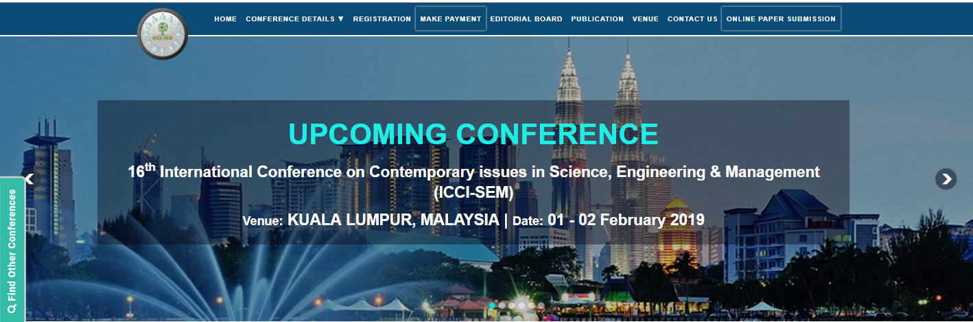 16th International Conference on Contemporary issues in Science, Engineering & Management (ICCI-SEM), Kuala Lumpur, Malaysia