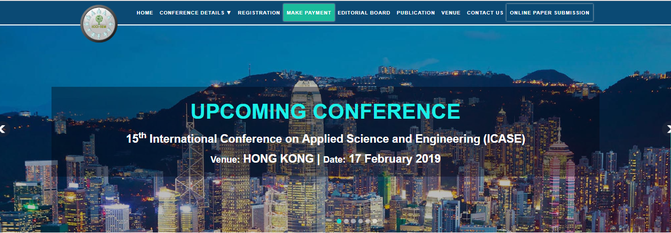 15th International Conference on Applied Science and Engineering (ICASE), Hong Kong, Hong Kong