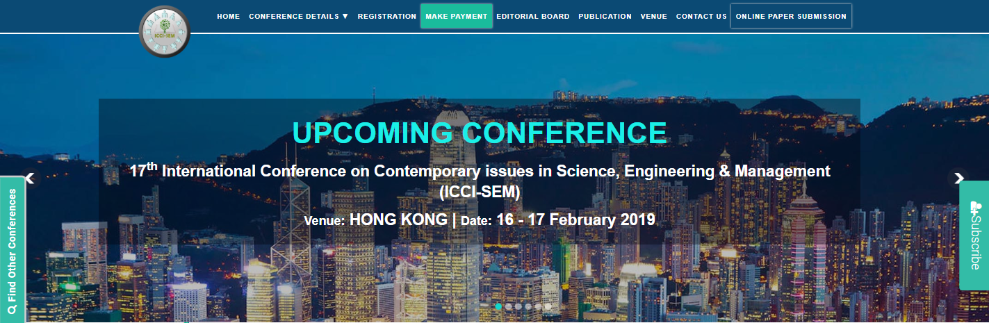 17th International Conference on Contemporary issues in Science, Engineering & Management (ICCI-SEM), Hong Kong, Hong Kong