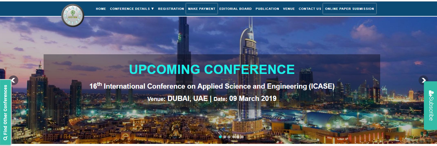 16th International Conference on Applied Science and Engineering (ICASE), Dubai, United Arab Emirates