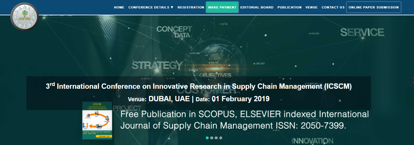 3rd International Conference on Innovative Research in Supply Chain Management (ICSCM), Dubai, United Arab Emirates