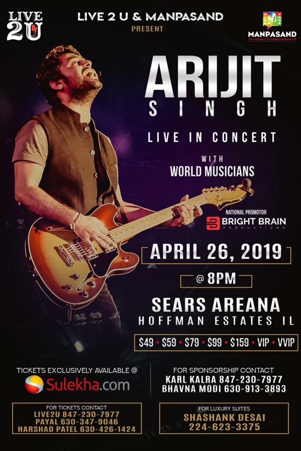 Arijit Singh Live in Concert 2019 Chicago, Hoffman Estates, IL,California,United States