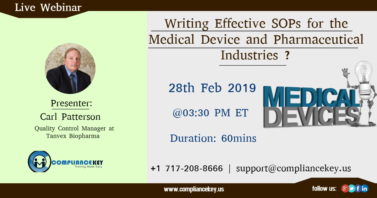 Writing Effective SOPs for the Medical Device and Pharmaceutical Industries ?, Middletown, Delaware, United States