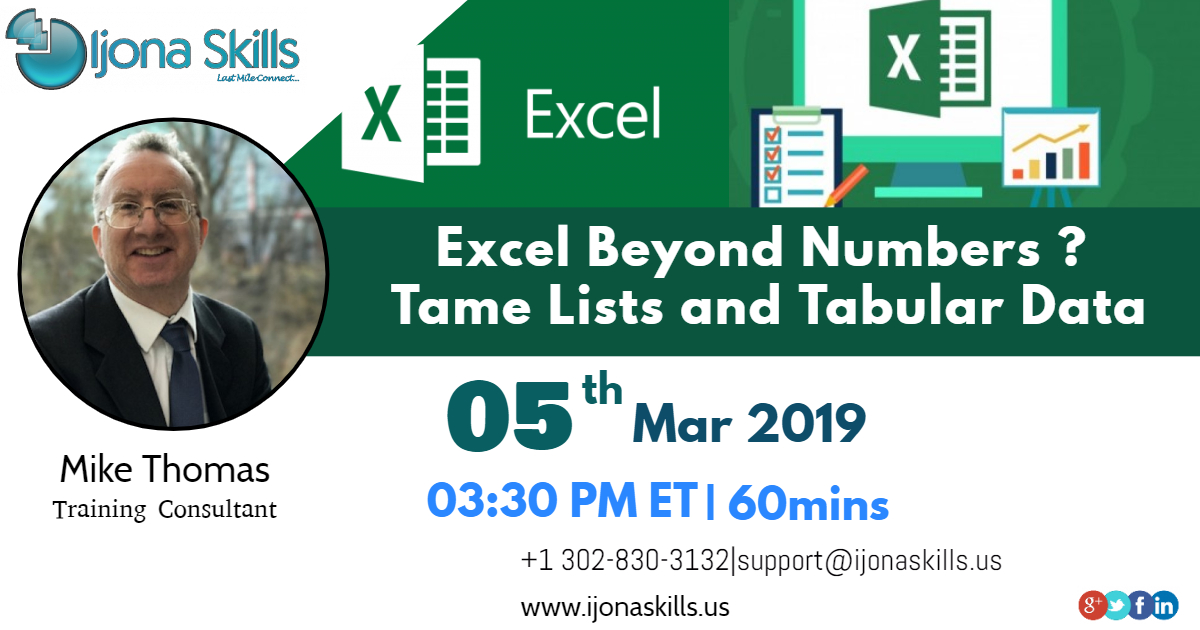 Excel Beyond Numbers ? Tame Lists and Tabular Data, Middletown, Delaware, United States