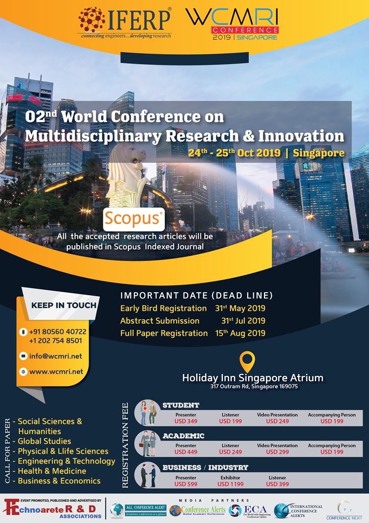 02nd World Conference on Multidisciplinary Research & Innovation (WCMRI-19), Singapore, Central, Singapore