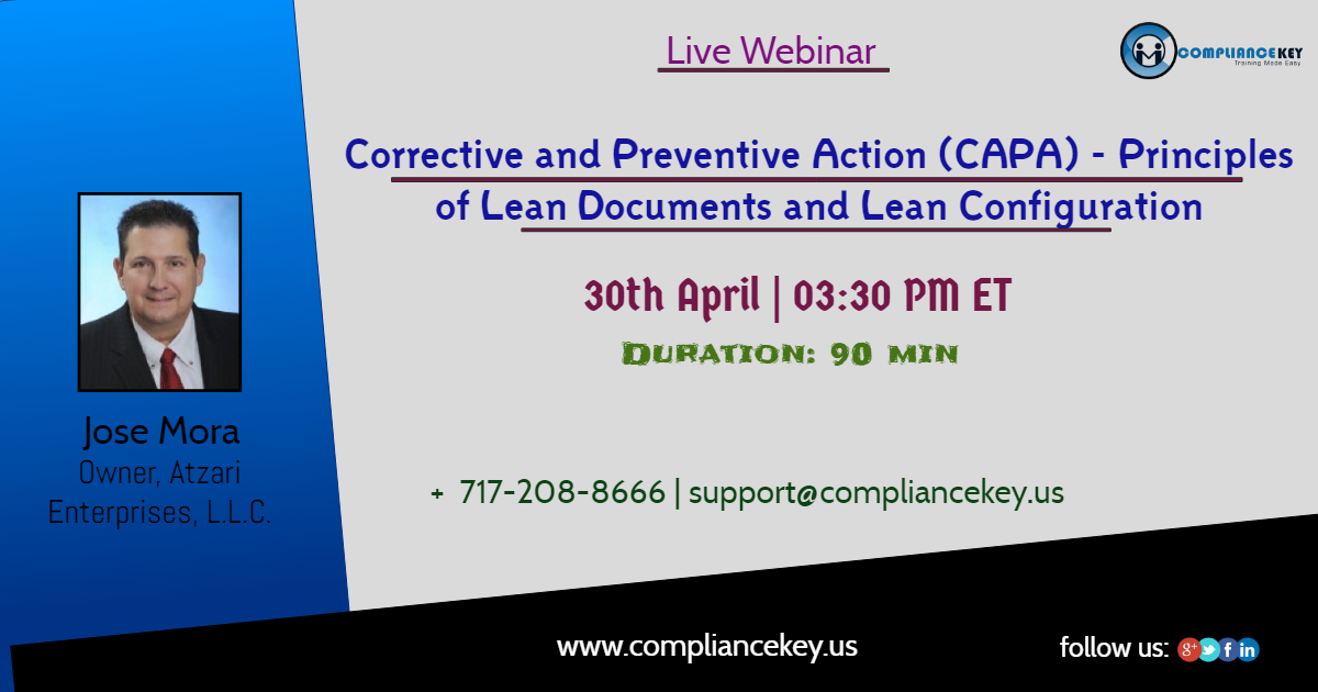 Corrective and Preventive Action (CAPA) - Principles of Lean Documents and Lean Configuration, Middletown, Delaware, United States