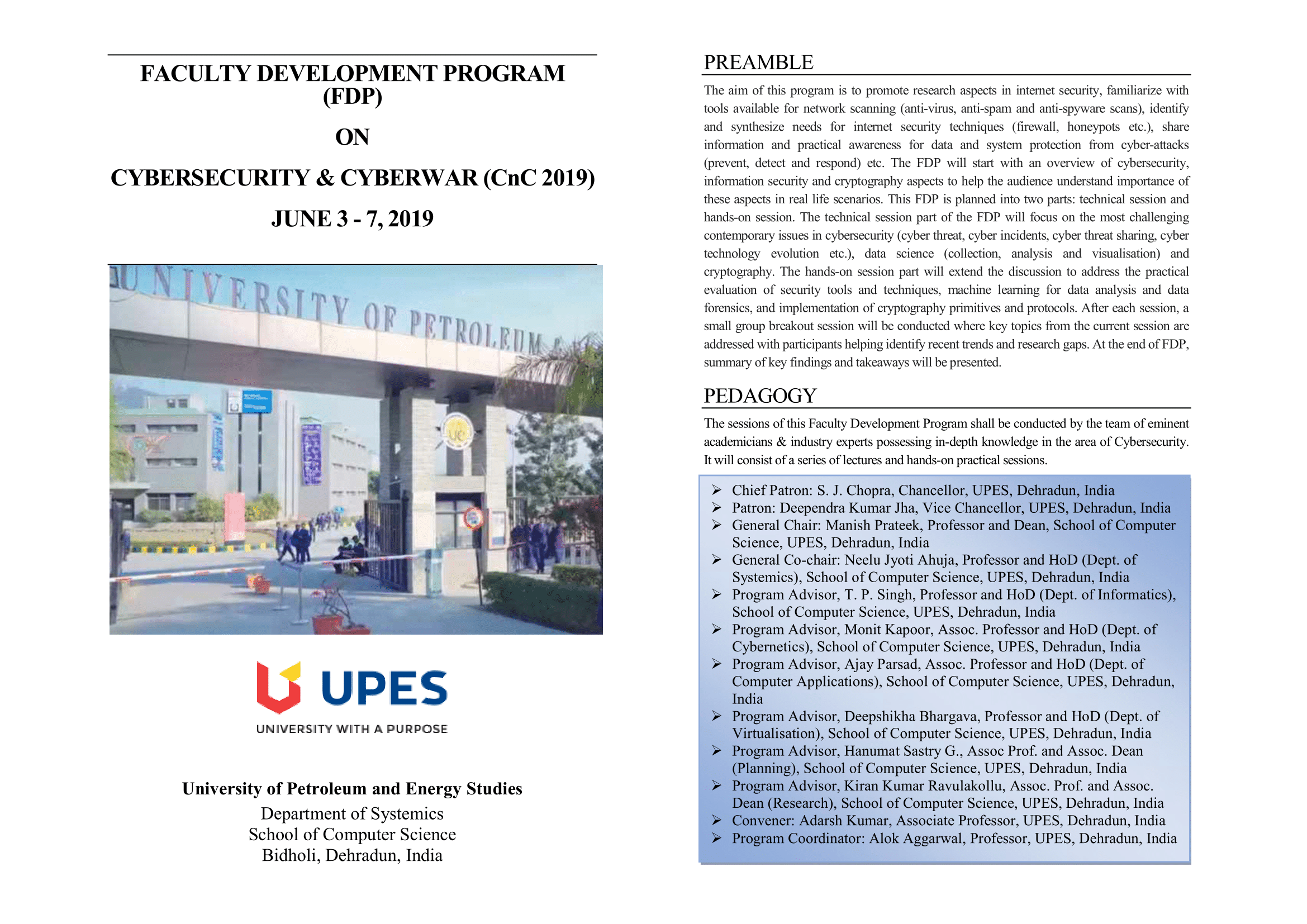 Faculty Development Program on Cybersecurity and Cyberwar, Dehradun, Uttarakhand, India