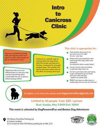 Bring your dog! Canicross Clinic, Sun, May 5th 8am, Mount Misery, Lincoln., Lincoln, Massachusetts, United States