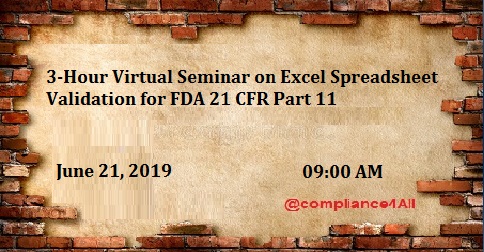 Excel Spreadsheet Validation for FDA 21 CFR Part 11 (2019), Fremont, California, United States
