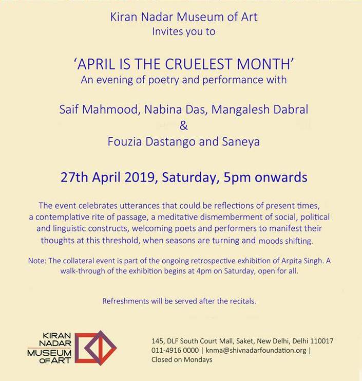 April is the Cruelest Month -  An evening with Poetry and Performance, South Delhi, Delhi, India