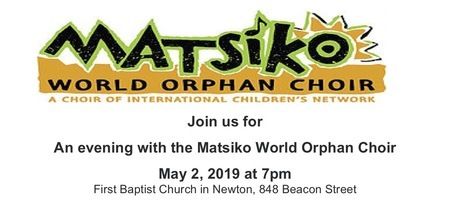 Matsiko World Orphan Choir, May 2 (Thursday), 7 PM, Newton, Massachusetts, United States