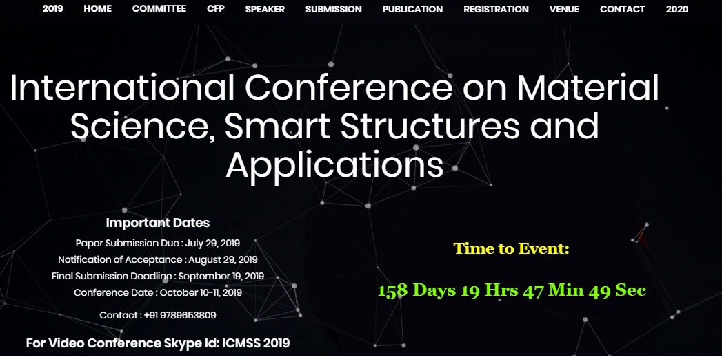 Scopus-Indexed AIP International Conference on Material Science, Smart Structures and Applications, Erode, Tamil Nadu, India