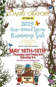 St. Mary Oratory Huge Annual Spring Rummage Sale  May 16-18 517 Elm Street