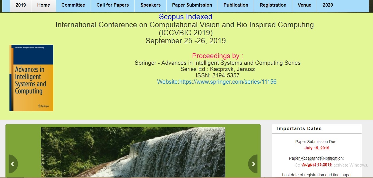 Scopus-Indexed Springer International Conference on Computational Vision and Bio Inspired Computing, Coimbatore, Tamil Nadu, India