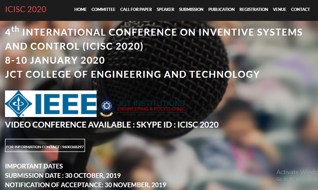 Scopus-Indexed IEEE 4th International Conference On Inventive Systems And Control, Coimbatore, Tamil Nadu, India