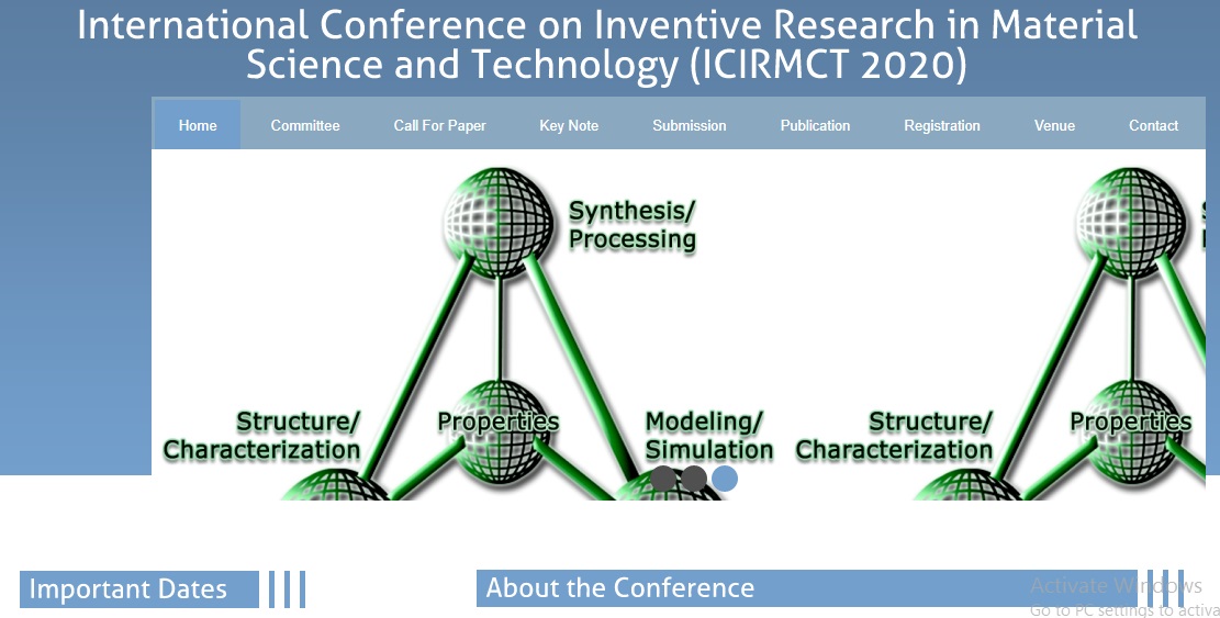 Scopus-Indexed AIP International Conference on Inventive Research in Material Science and Technology, Coimbatore, Tamil Nadu, India