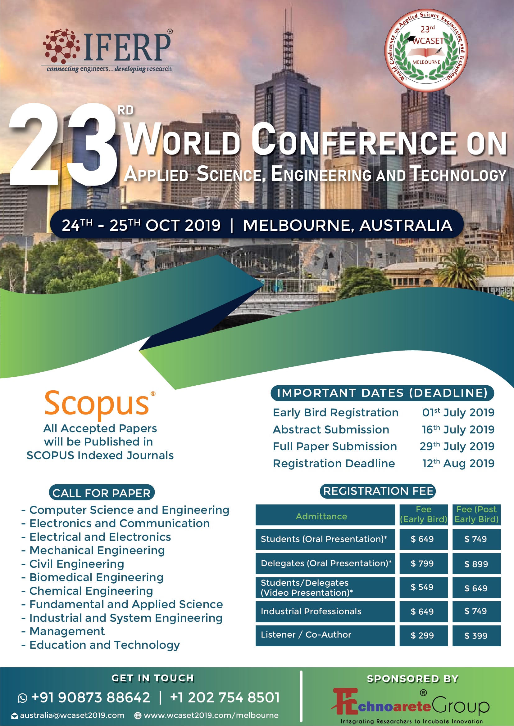 23rd World Conference on Applied Science, Engineering and Technology, Melbourne, Victoria, Australia