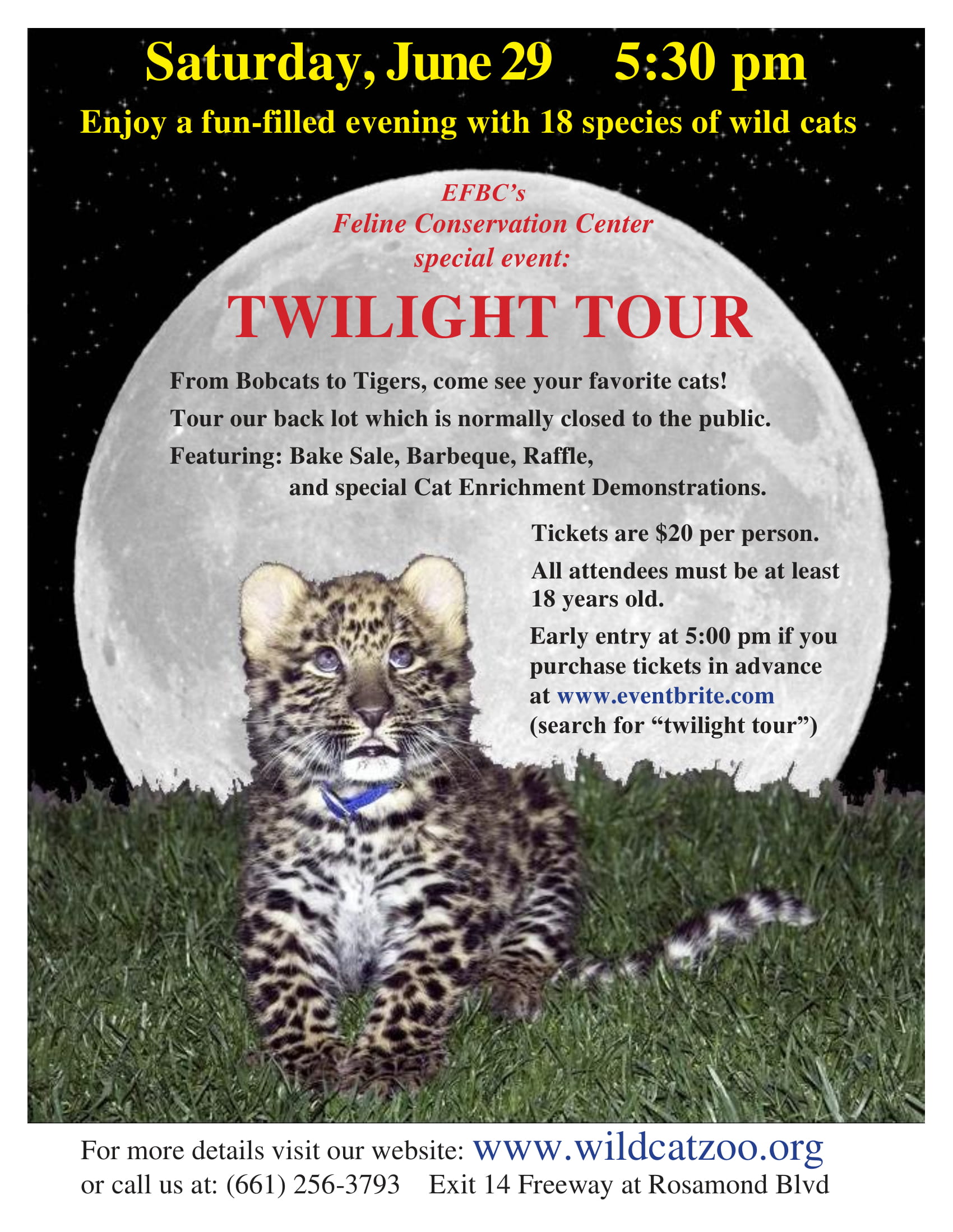 Summer 2019 Twilight Tour at EFBC's Feline Conservation Center, Kern, California, United States