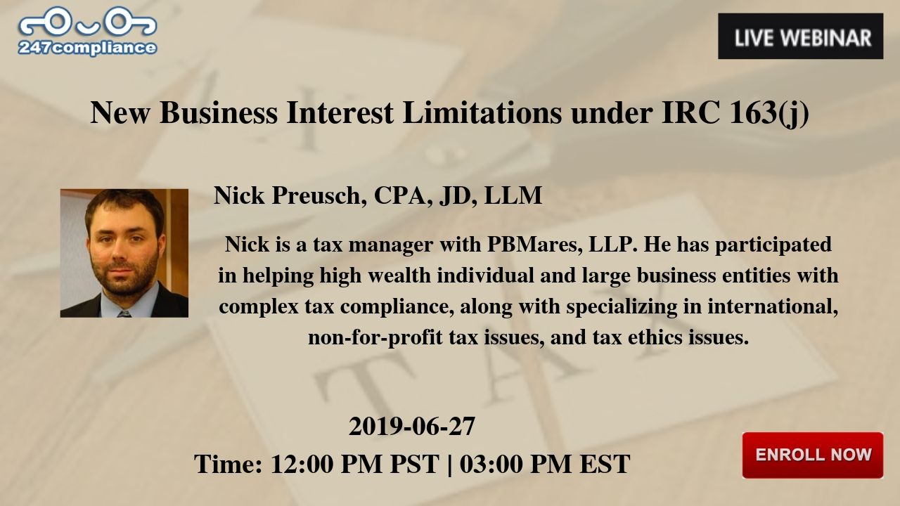 New Business Interest Limitations under IRC 163(j), Newark, Delaware, United States