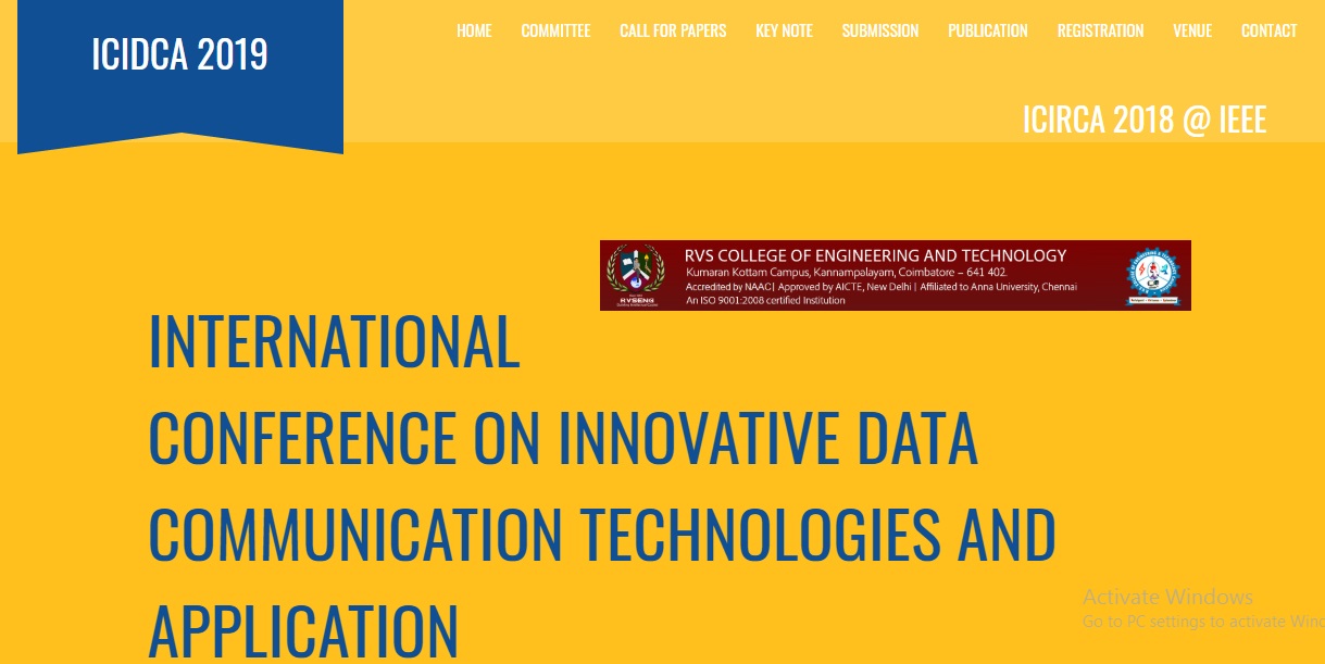 Scopus-Indexed Springer International Conference on Innovative Data Communication Technologies and Application, Coimbatore, Tamil Nadu, India
