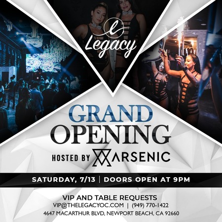 Legacy's Grand Opening Party Hosted by Arsenic, Newport Beach, California, United States