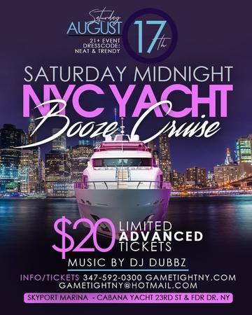 New York City Saturday Midnight Yacht Party Booze Cruise at Skyport Marina, New York, United States