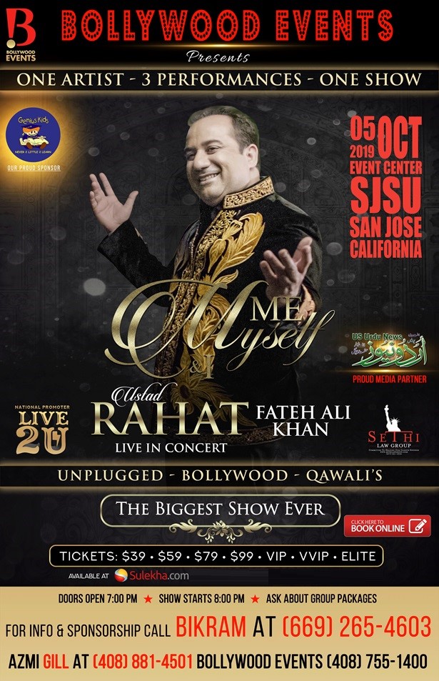 Rahat Fateh Ali Khan Live Concert  2019 Bay Area, San Jose, CA,California,United States