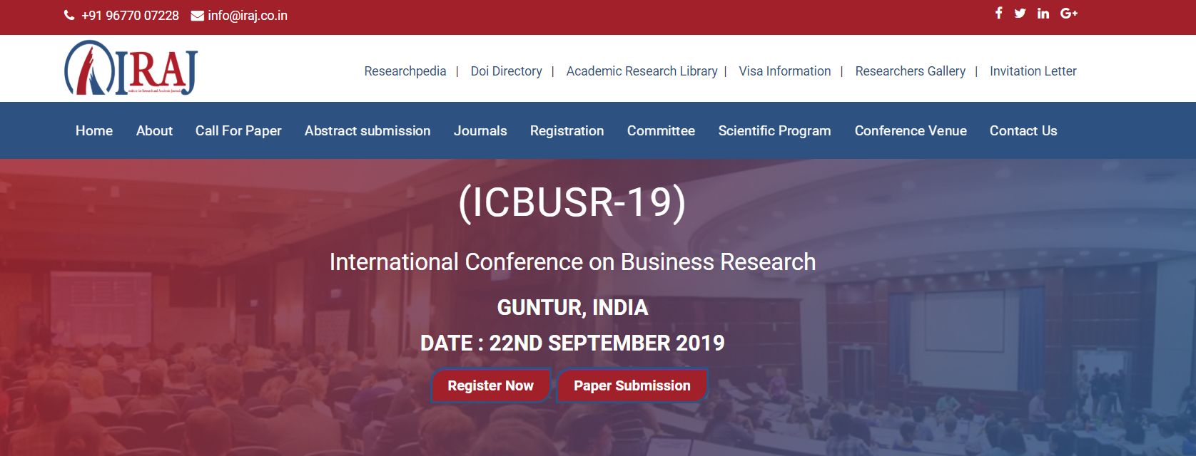 International Conference on Business Research (ICBUSR-19), Guntur, Andhra Pradesh, India