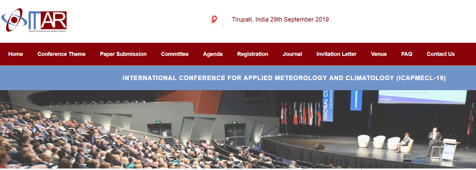 International Conference for Applied Metrology And Climitalogy(ICAPMECL-19), TIRUPATI, Andhra Pradesh, India