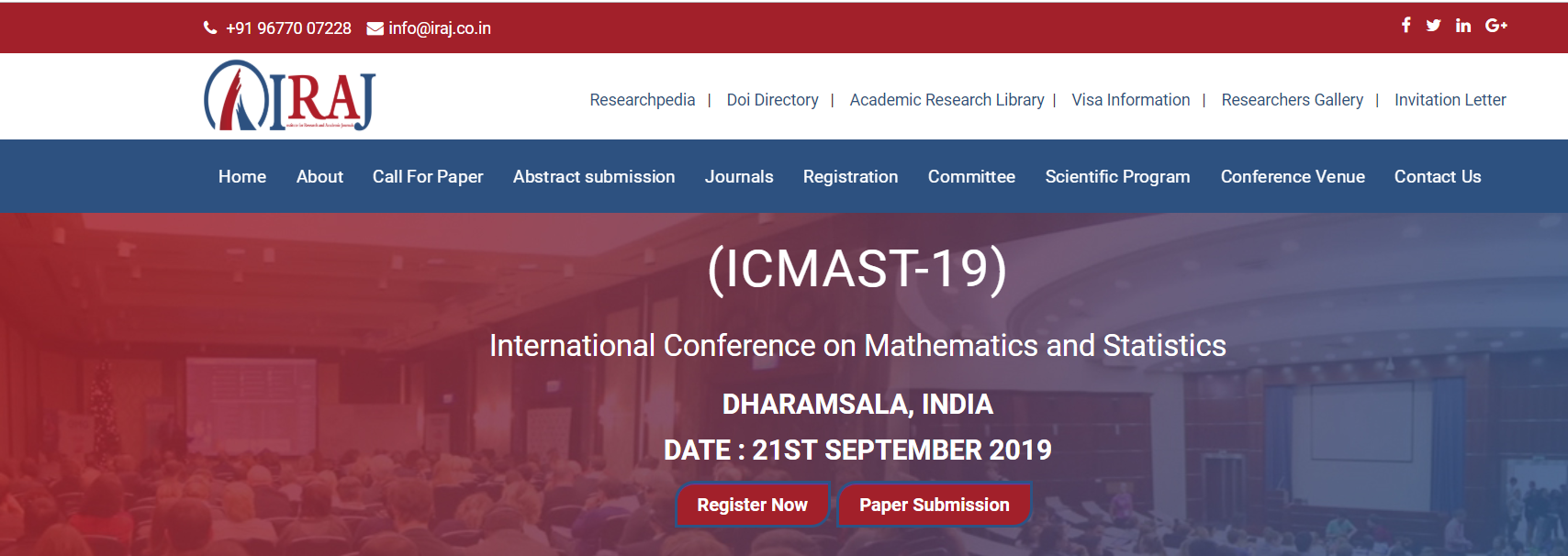 International Conference on Mathematics and Statistics (ICMAST-19), DHARAMSALA, INDIA,Himachal Pradesh,India