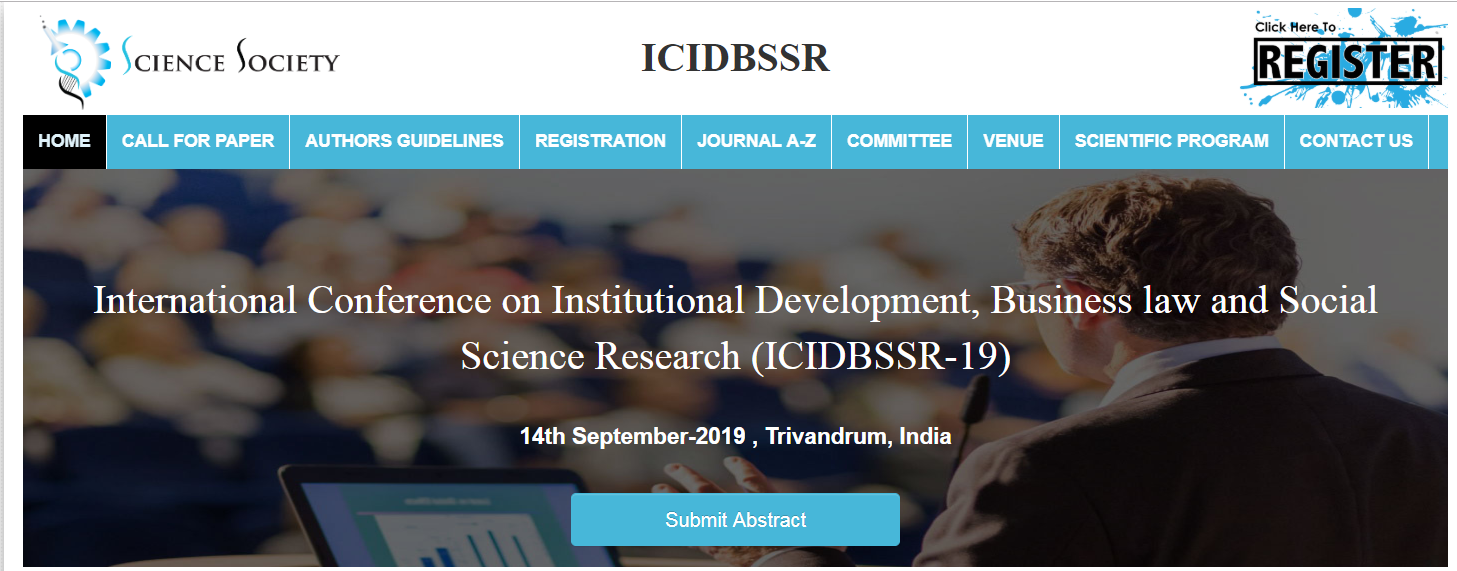 International Conference on Institutional Development, Business law and Social Science Research (ICIDBSSR-19), Thiruvananthapuram, Kerala, India