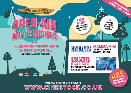 Mamma Mia! open-air movie night at South of England Showground, Ardingly, West Sussex, United Kingdom