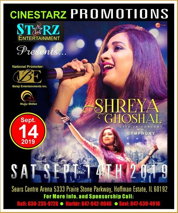Shreya Ghoshal Live Concert 2019 Chicago, Hoffman Estates, IL,Illinois,United States