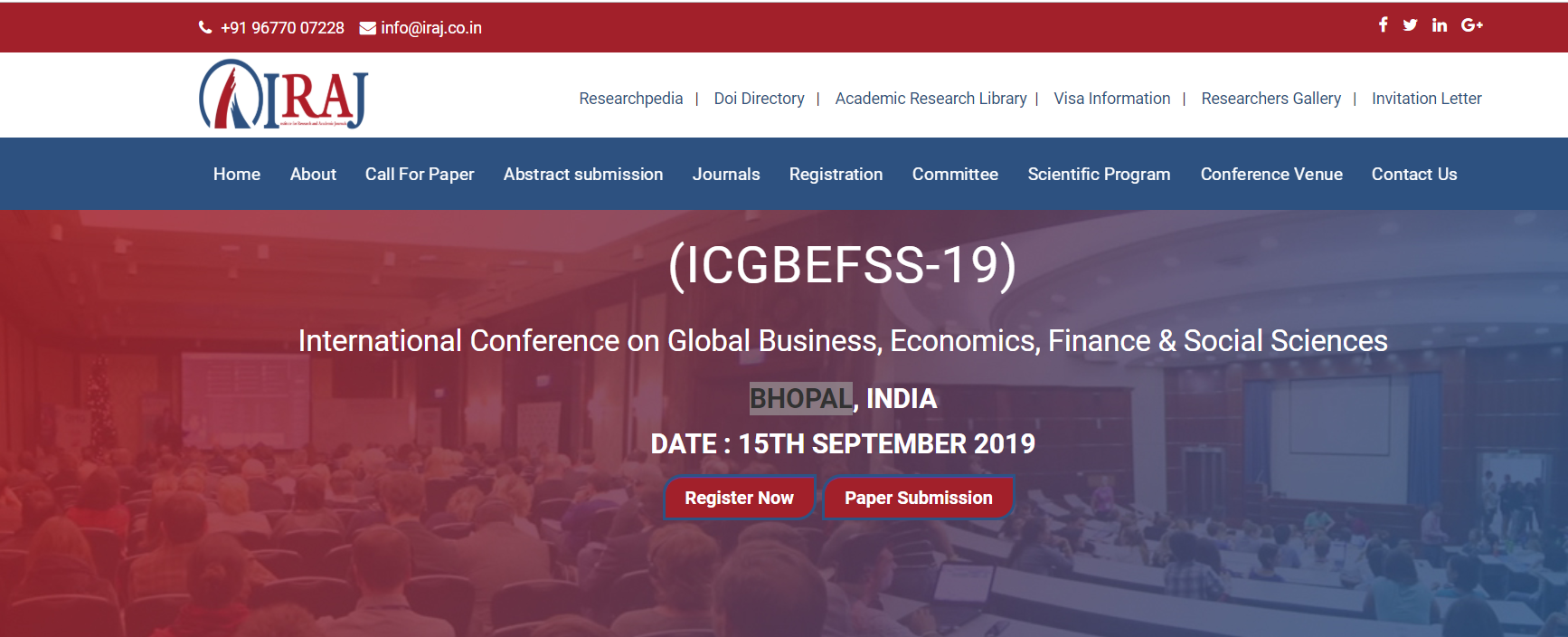 International Conference on Global Business, Economics, Finance & Social Sciences (ICGBEFSS-19), Bhopal, Madhya Pradesh, India